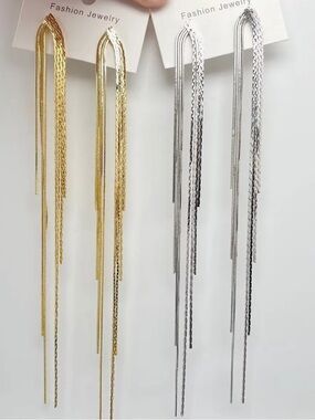262. Dual style long chain tassel post earrings